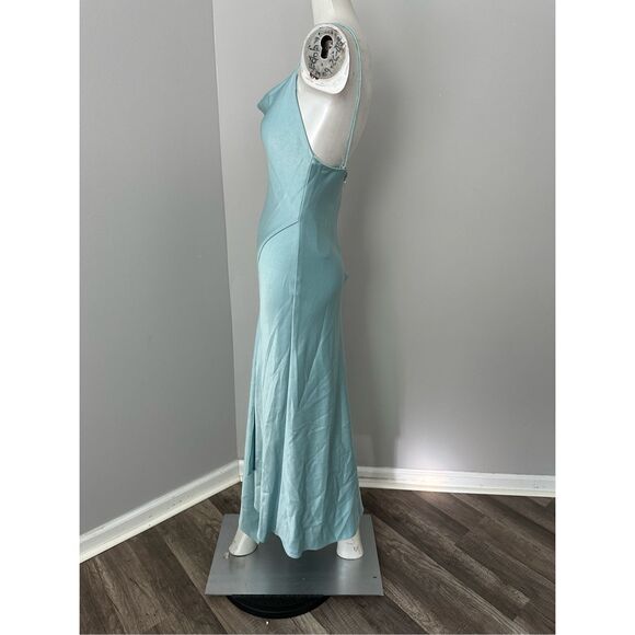 NWT Alice + Olivia Cowl Neck Waterfall Maxi Slip Dress Light Blue Size 2 $395 - Picture 6 of 10